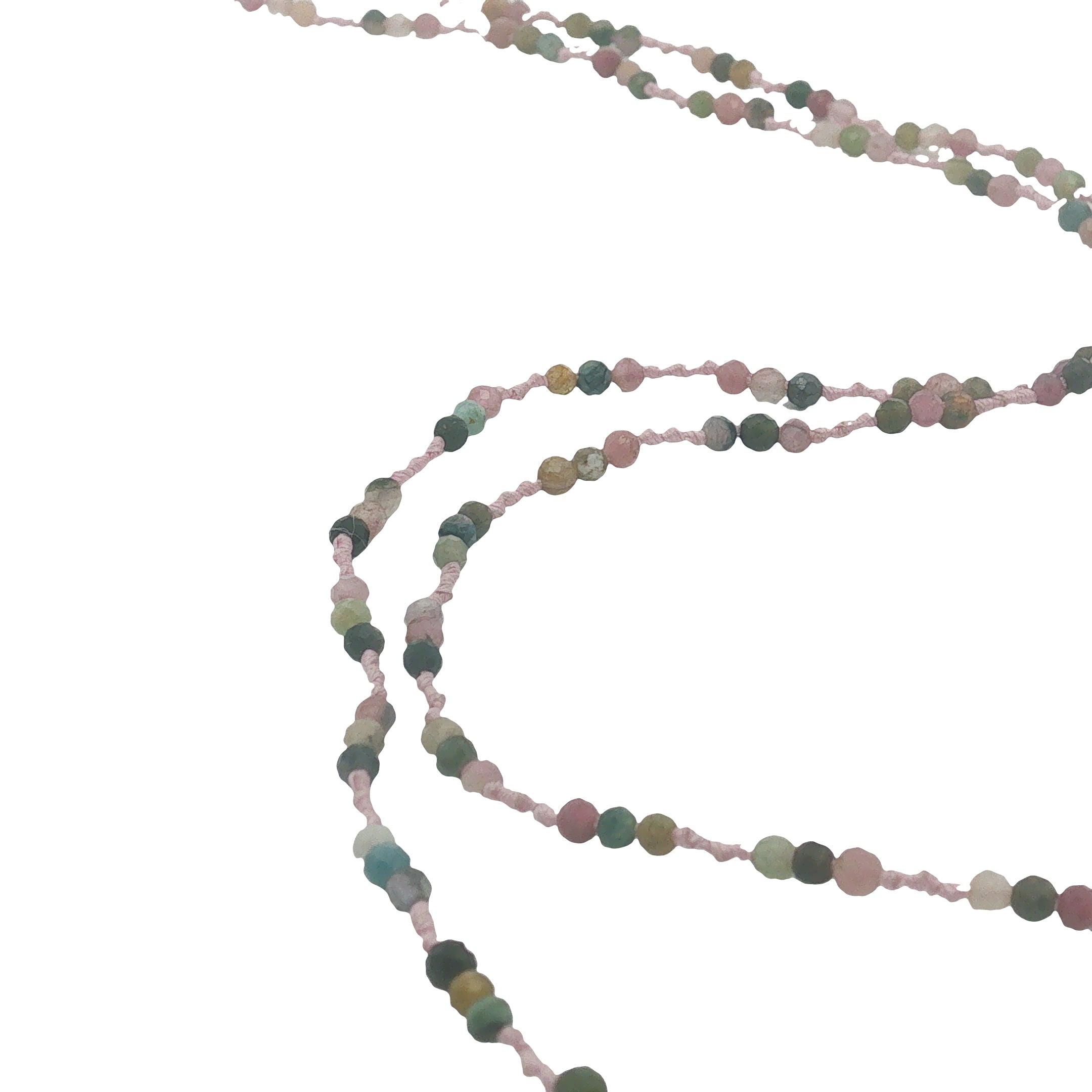 Collier doré cordon rose avec tourmaline 60 cm