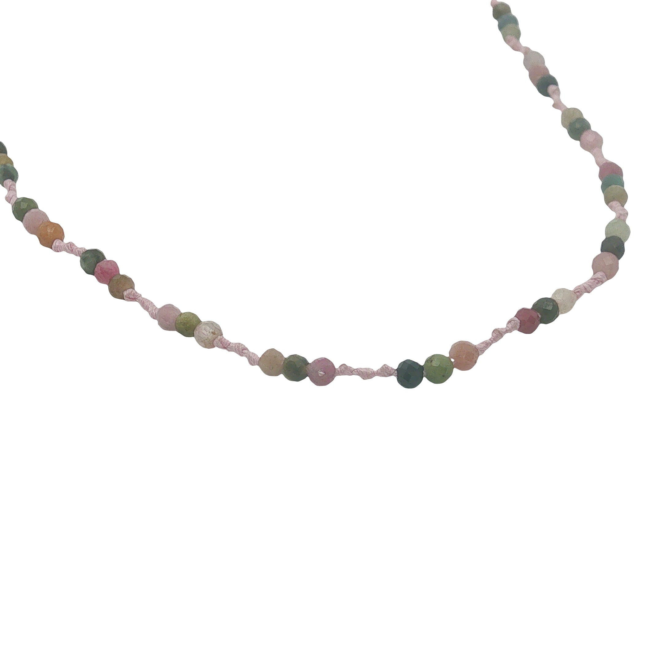 Collier doré cordon rose avec tourmaline 60 cm