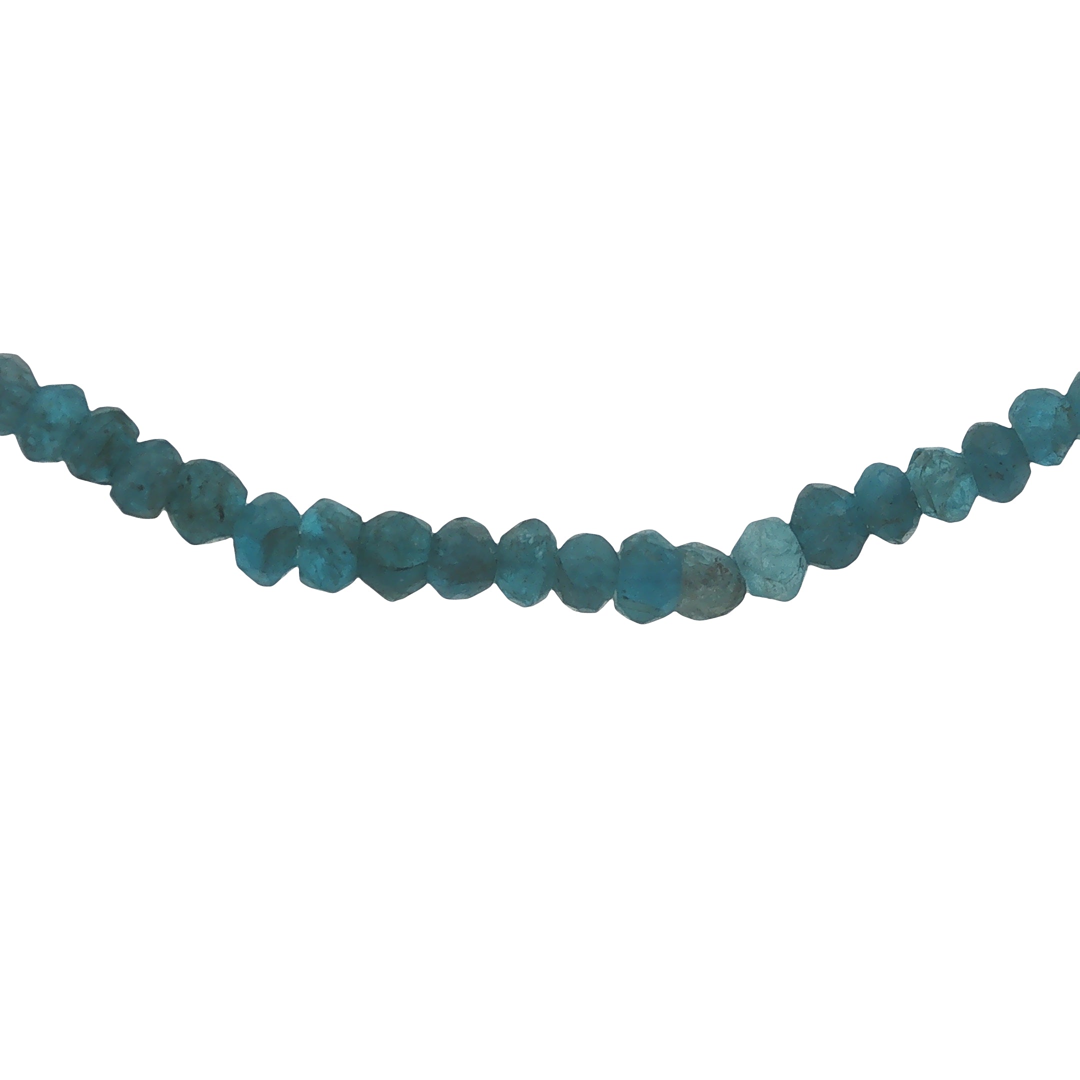 Collier doré avec pierres facettées en apatite bleue 40 cm