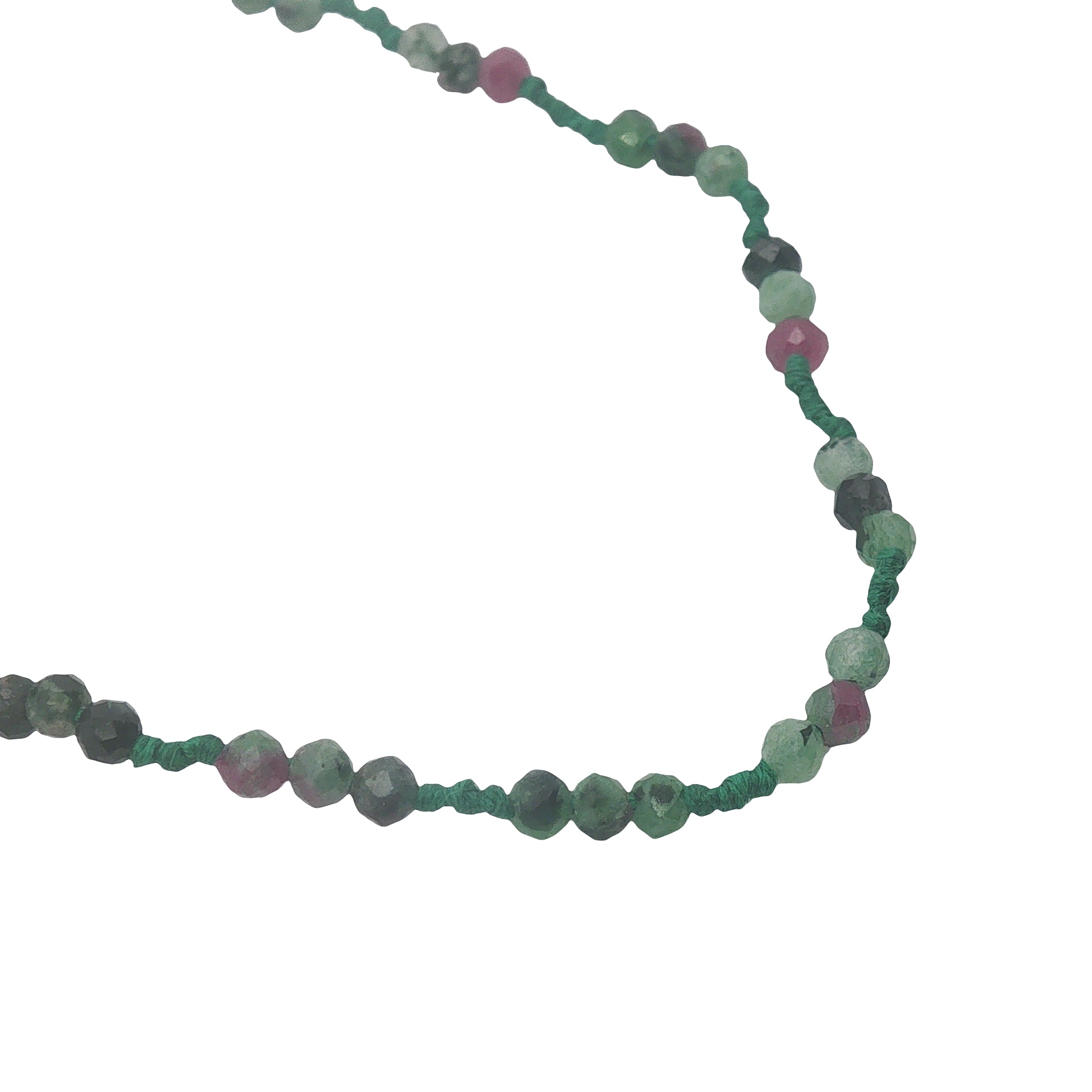 Collier doré cordon vert avec rubis zoisite 60 cm