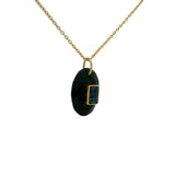 Collier doré onyx noire ovale avec rectangle en lapis lazulis 42 cm