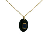 Collier doré onyx noire ovale avec rectangle en lapis lazulis 42 cm
