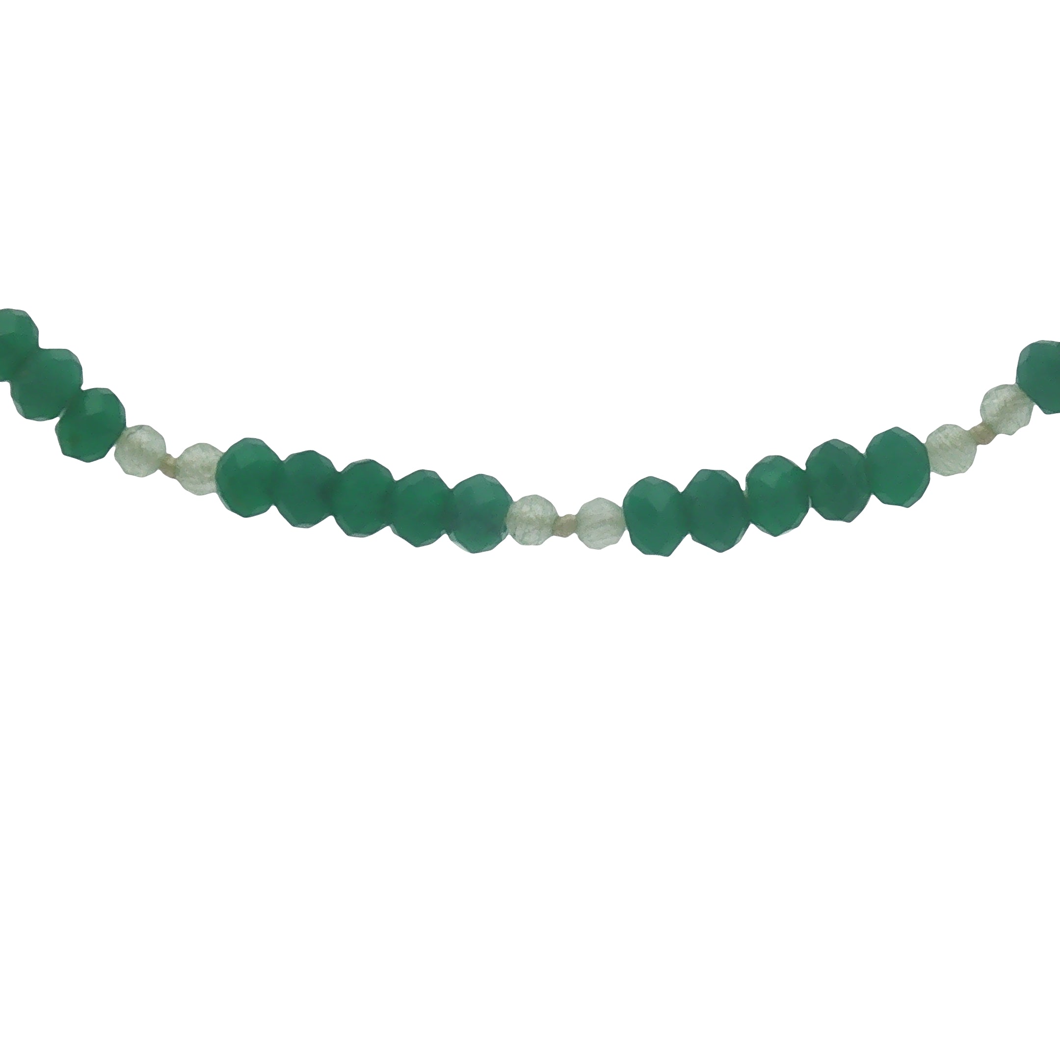 Collier doré avec alternance d'onyx verte et de prehnite 42 cm