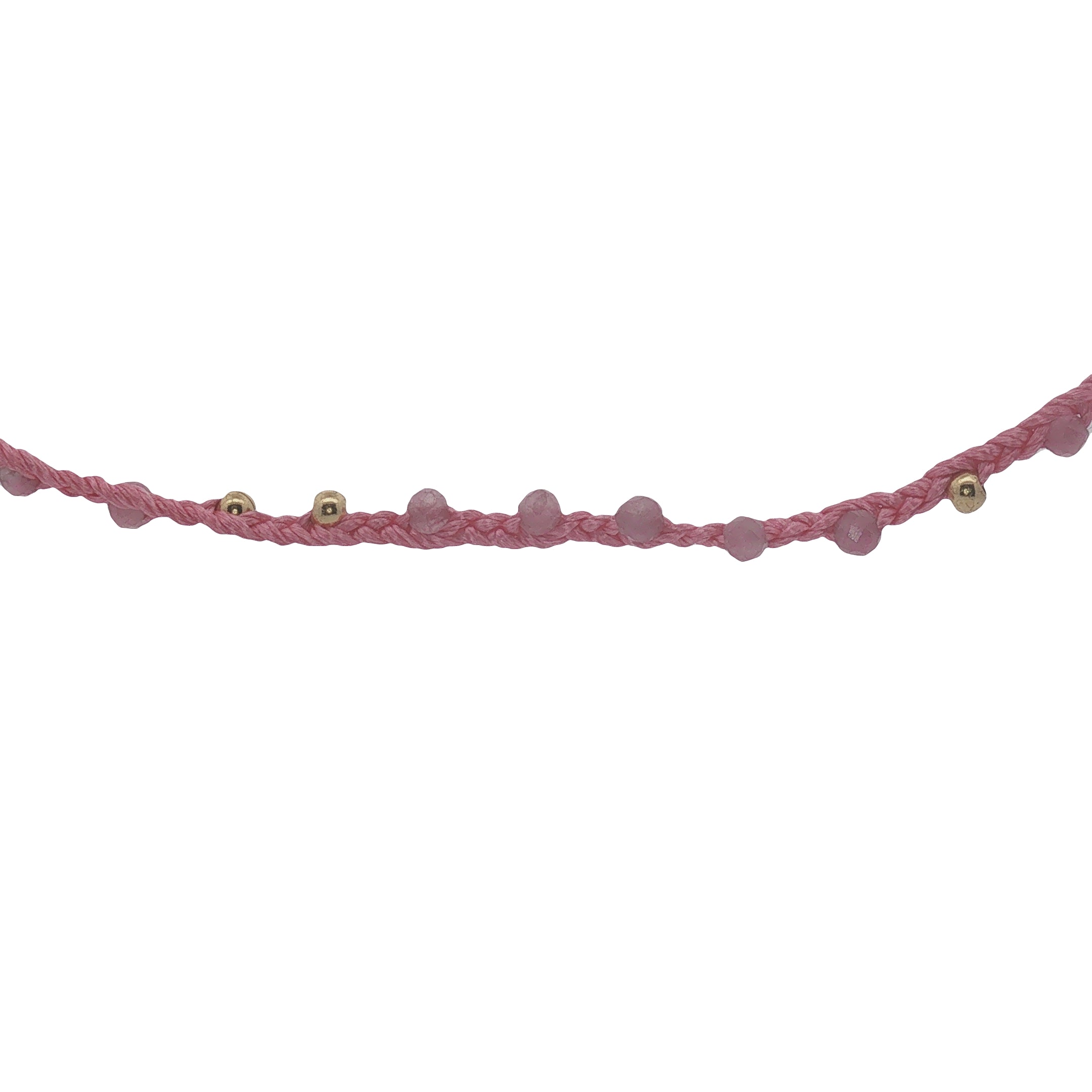 Collier doré cordon rose tourmaline rose et perles dorées 60 cm
