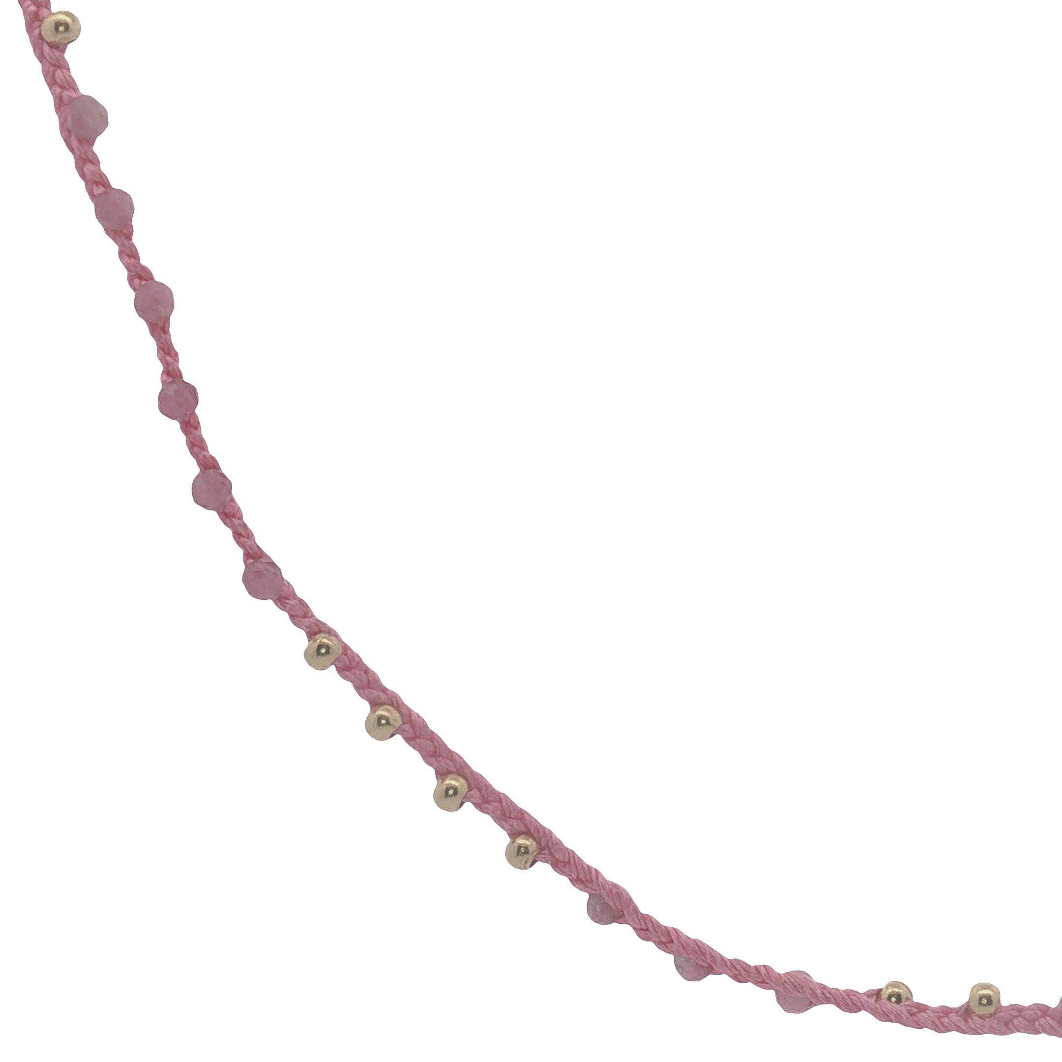 Collier doré cordon rose tourmaline rose et perles dorées 60 cm