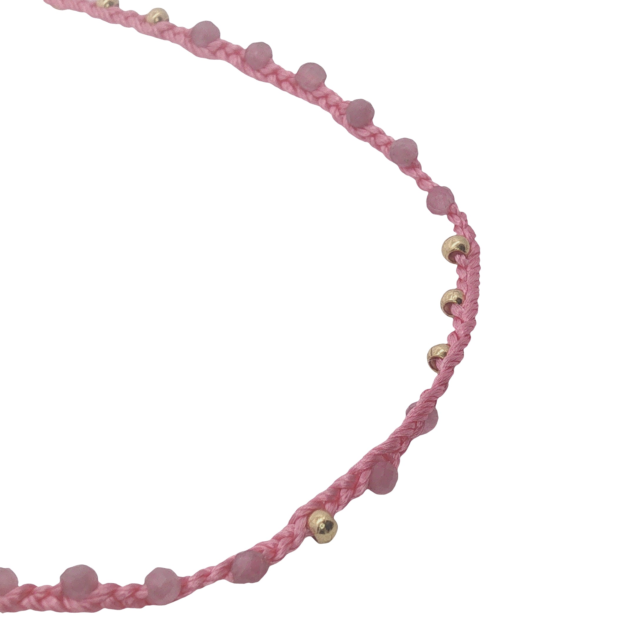 Collier doré cordon rose tourmaline rose et perles dorées 60 cm