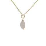 Collier doré avec pendentif oval en quartz rose lisse 42cm