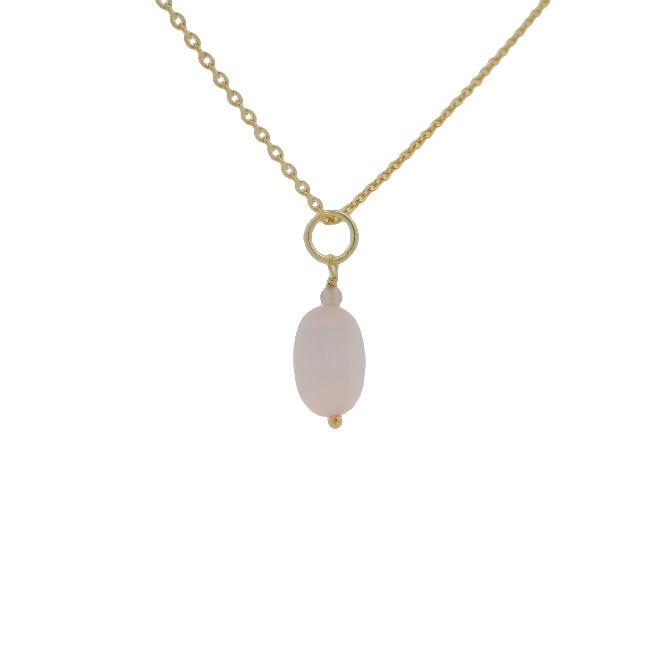 Collier doré avec pendentif oval en quartz rose lisse 42cm