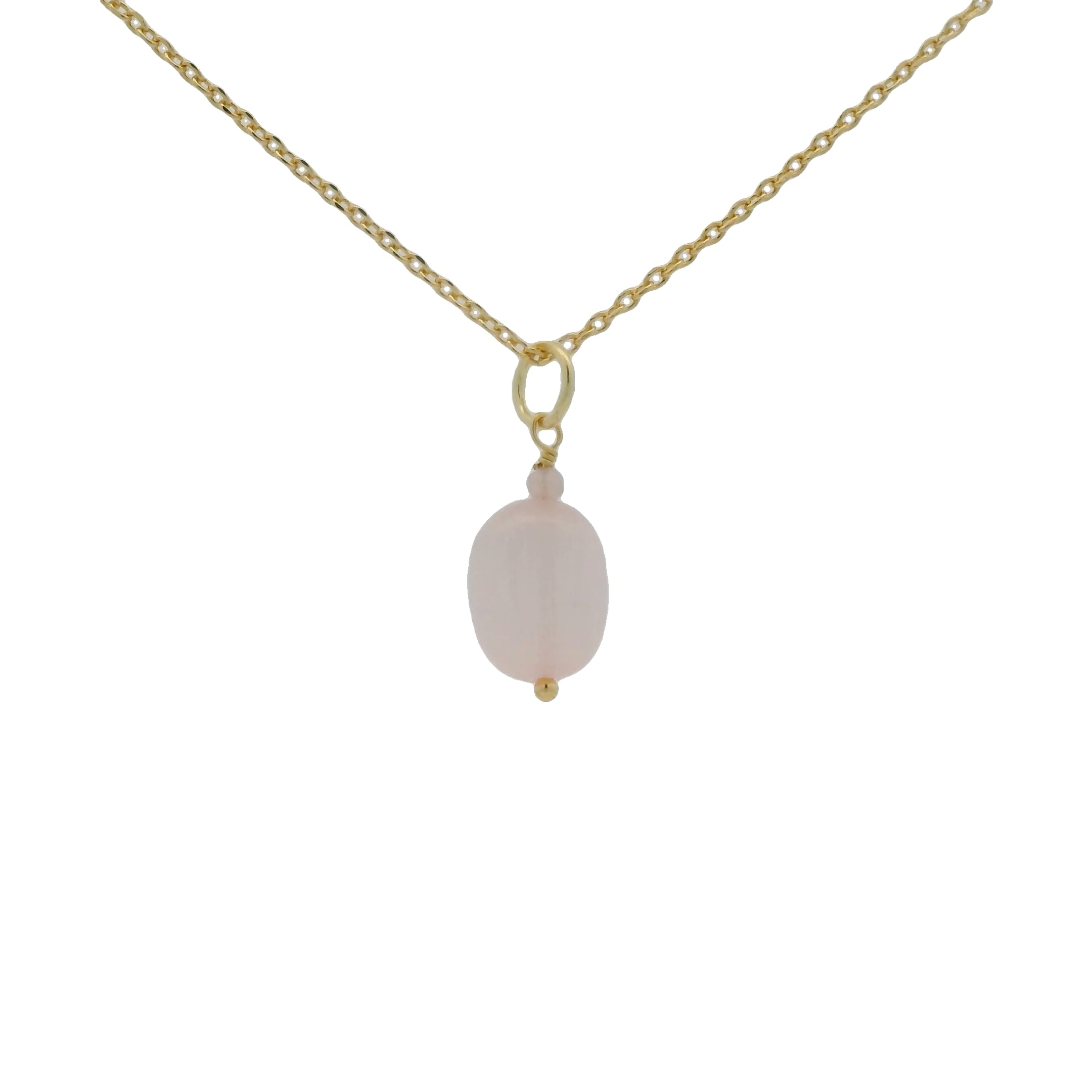 Collier doré avec pendentif oval en quartz rose lisse 42cm
