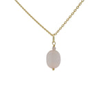 Collier doré avec pendentif oval en quartz rose lisse 42cm
