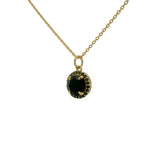 Collier doré pendentif rond onyx noire et zircons noirs 42 cm