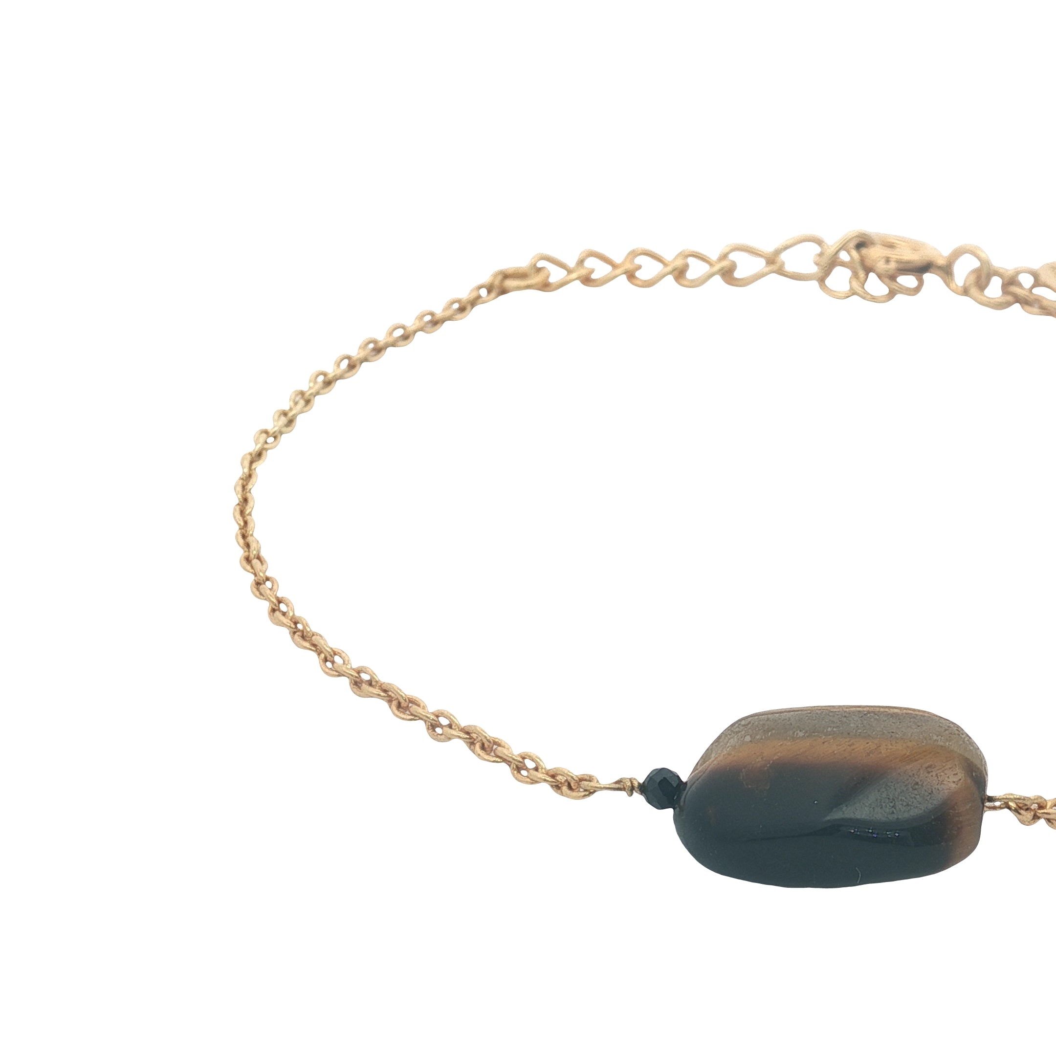 Bracelet doré oeil de tigre lisse et onyx noire