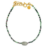Bracelet doré duo Rubis Zoisite et Labradorite
