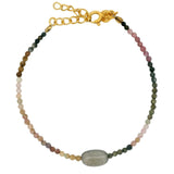 Bracelet doré duo de pierres labradorite et Tourmaline