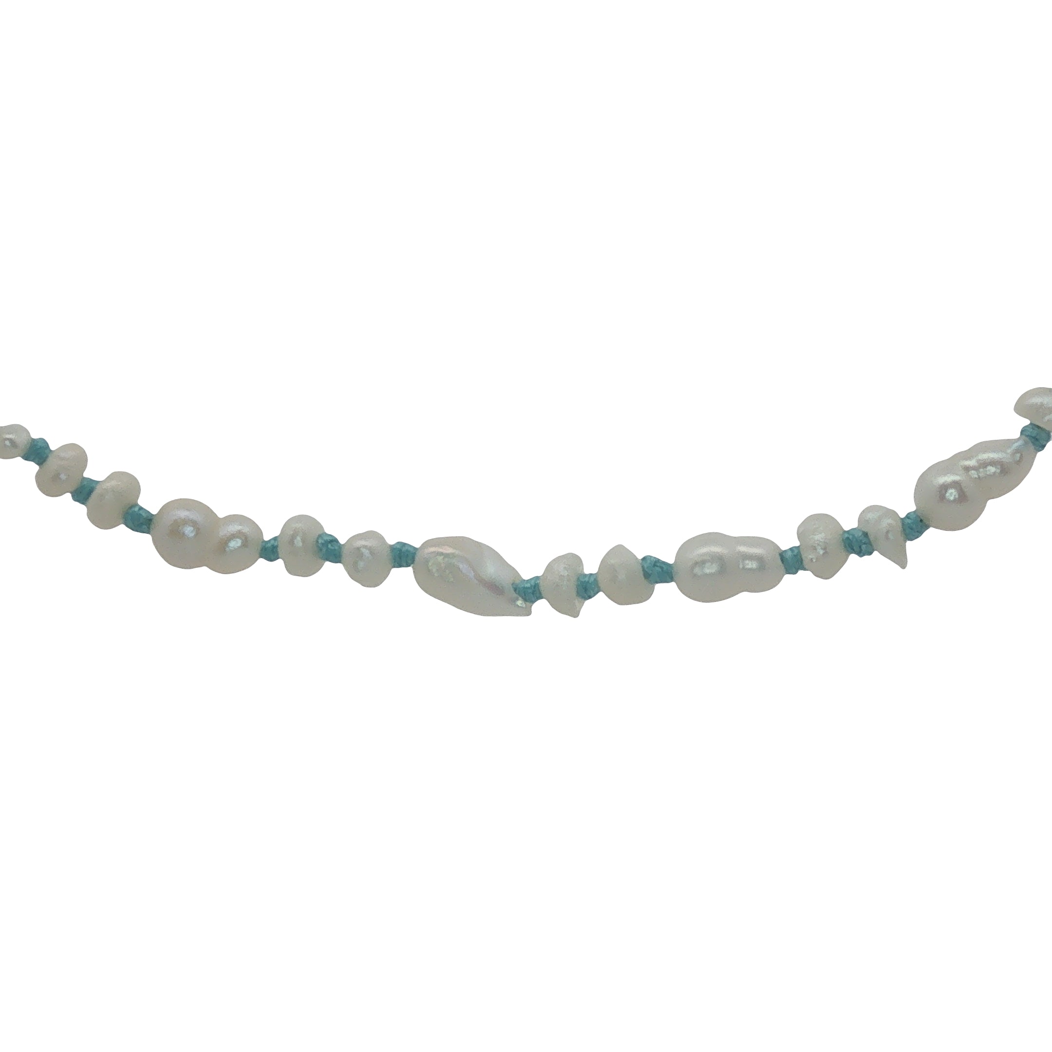 Collier doré petites perles de culture et fil turquoise 60 cm