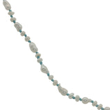 Collier doré petites perles de culture et fil turquoise 60 cm