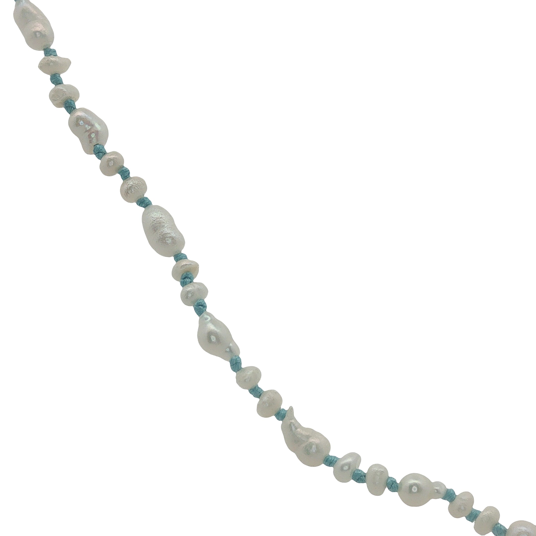 Collier doré petites perles de culture et fil turquoise 60 cm