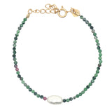 Bracelet doré rubis zoisite et perle de culture