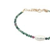 Bracelet doré rubis zoisite et perle de culture
