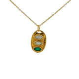 Collier doré trilogie en pierre de lune onyx verte et prehnite 42 cm