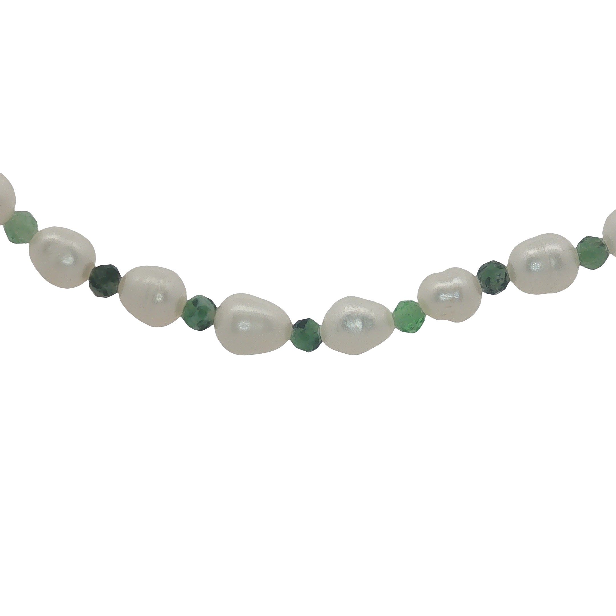 Collier doré perles de culture et rubis zoisite 42 cm