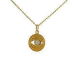 Collier doré médaille ronde striée oeil et labradorite 42 cm