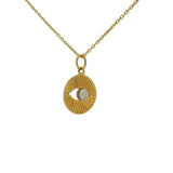 Collier doré médaille ronde striée oeil et labradorite 42 cm