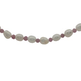 Collier doré perles de culture et tourmaline rose 42 cm