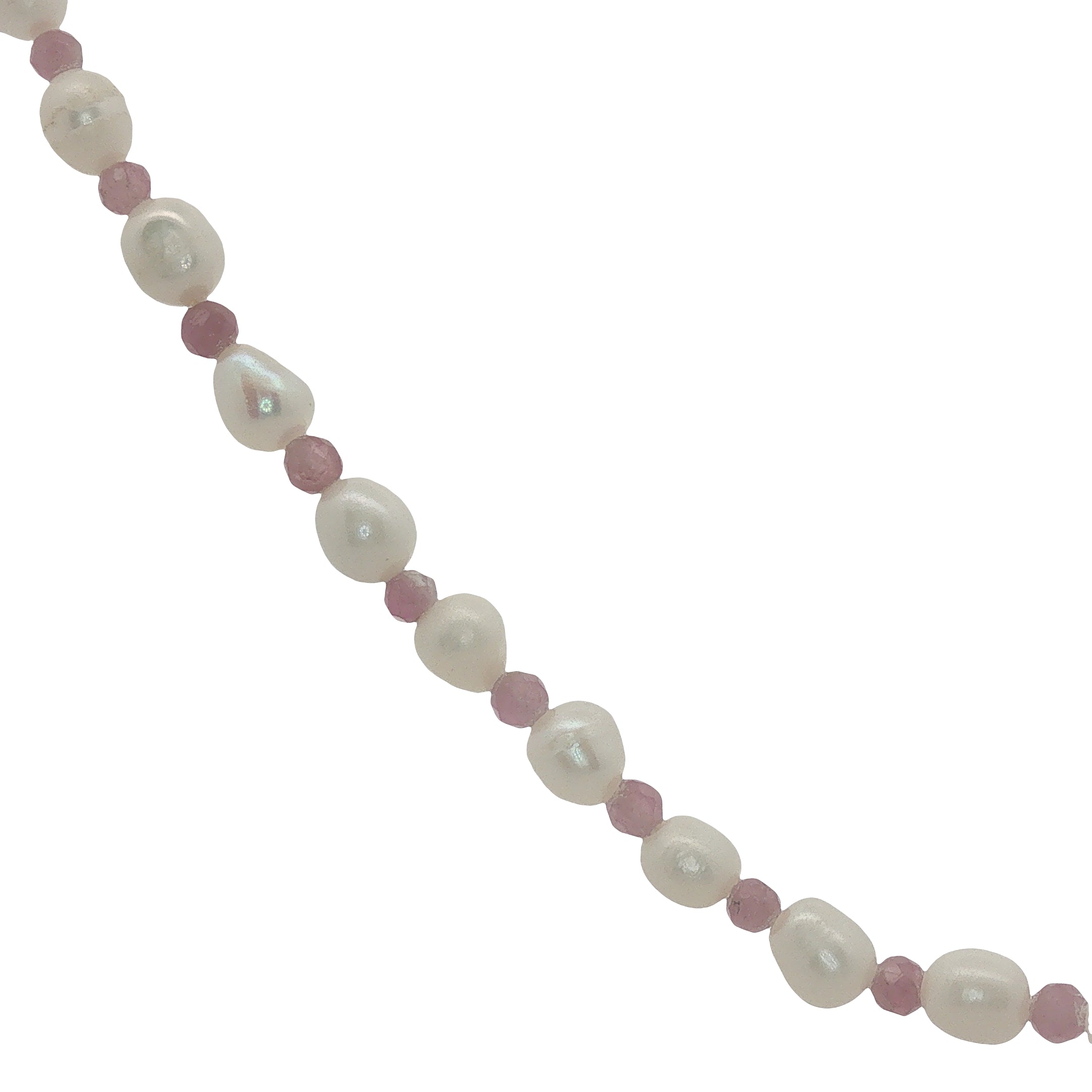 Collier doré perles de culture et tourmaline rose 42 cm