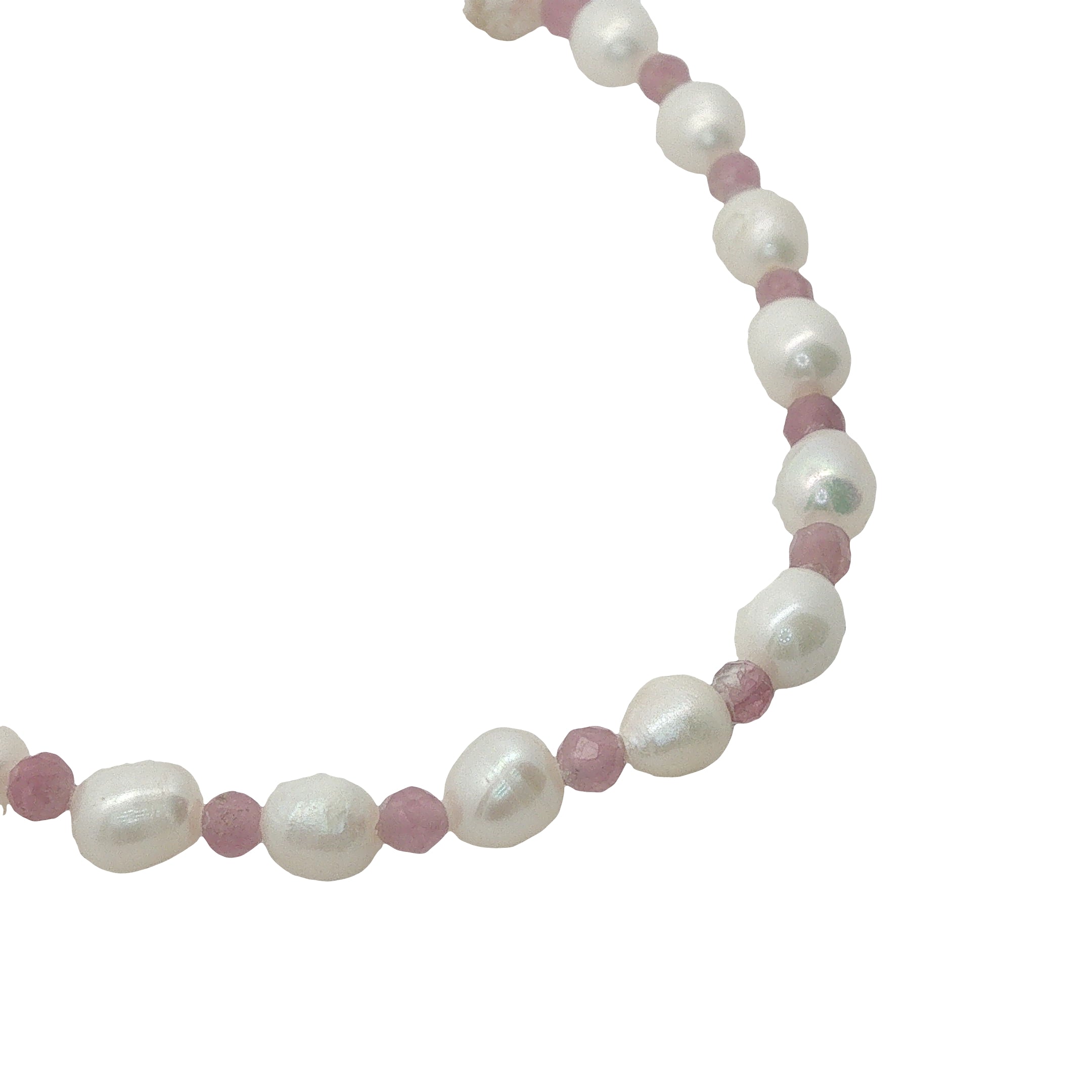 Collier doré perles de culture et tourmaline rose 42 cm