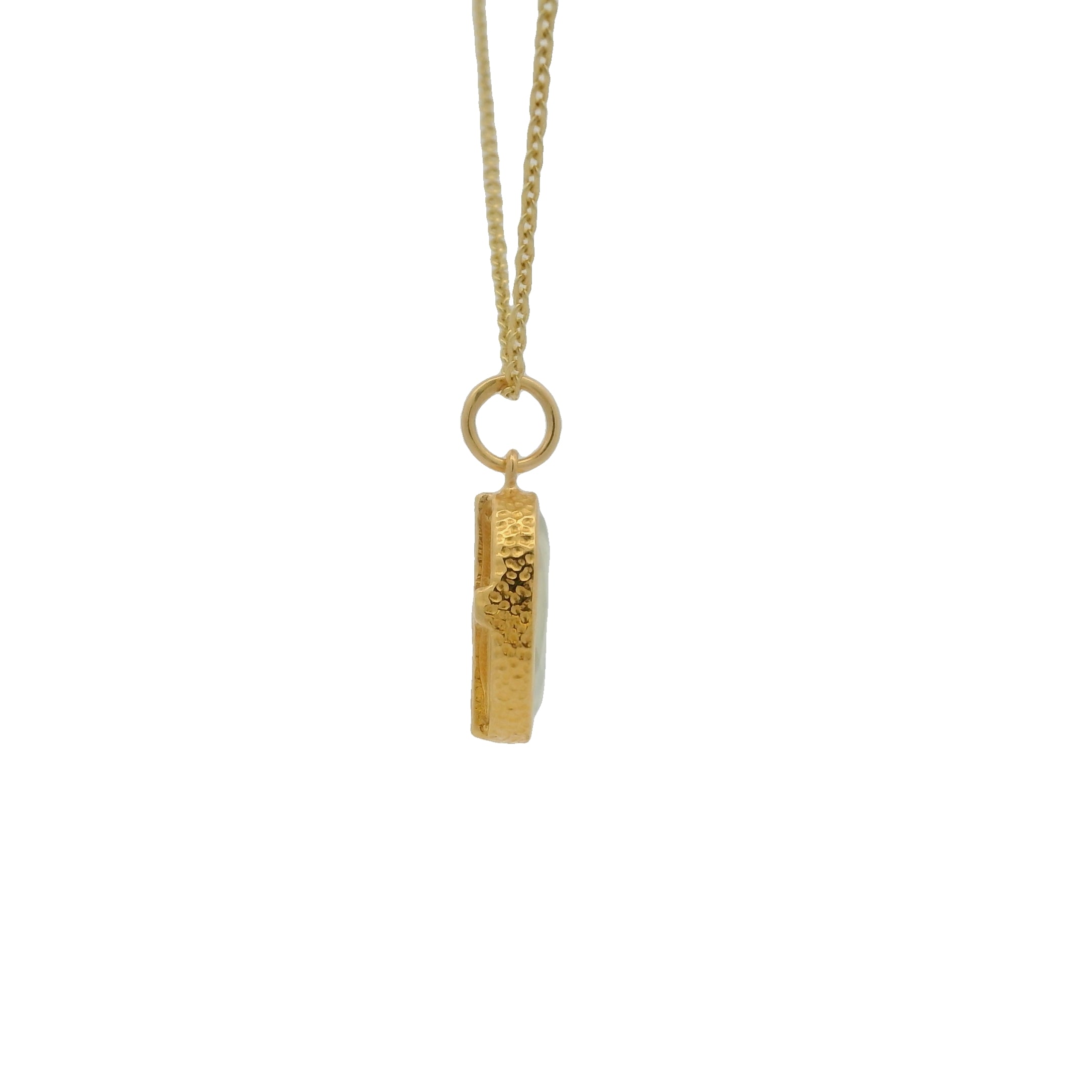 Gold necklace with hammered stone setting