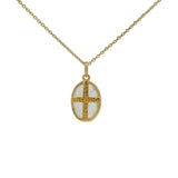 Gold necklace with hammered stone setting