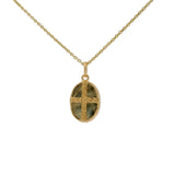 Gold necklace with hammered stone setting