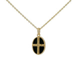 Collier doré en onyx noire et croix martelée 42 cm