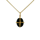 Gold necklace with gold cage stone pendant