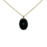 Collier doré onyx noire ovale facettée avec Lapis lazulis 42 cm