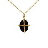 Collier doré onyx noire dans une cage dorée 42 cm