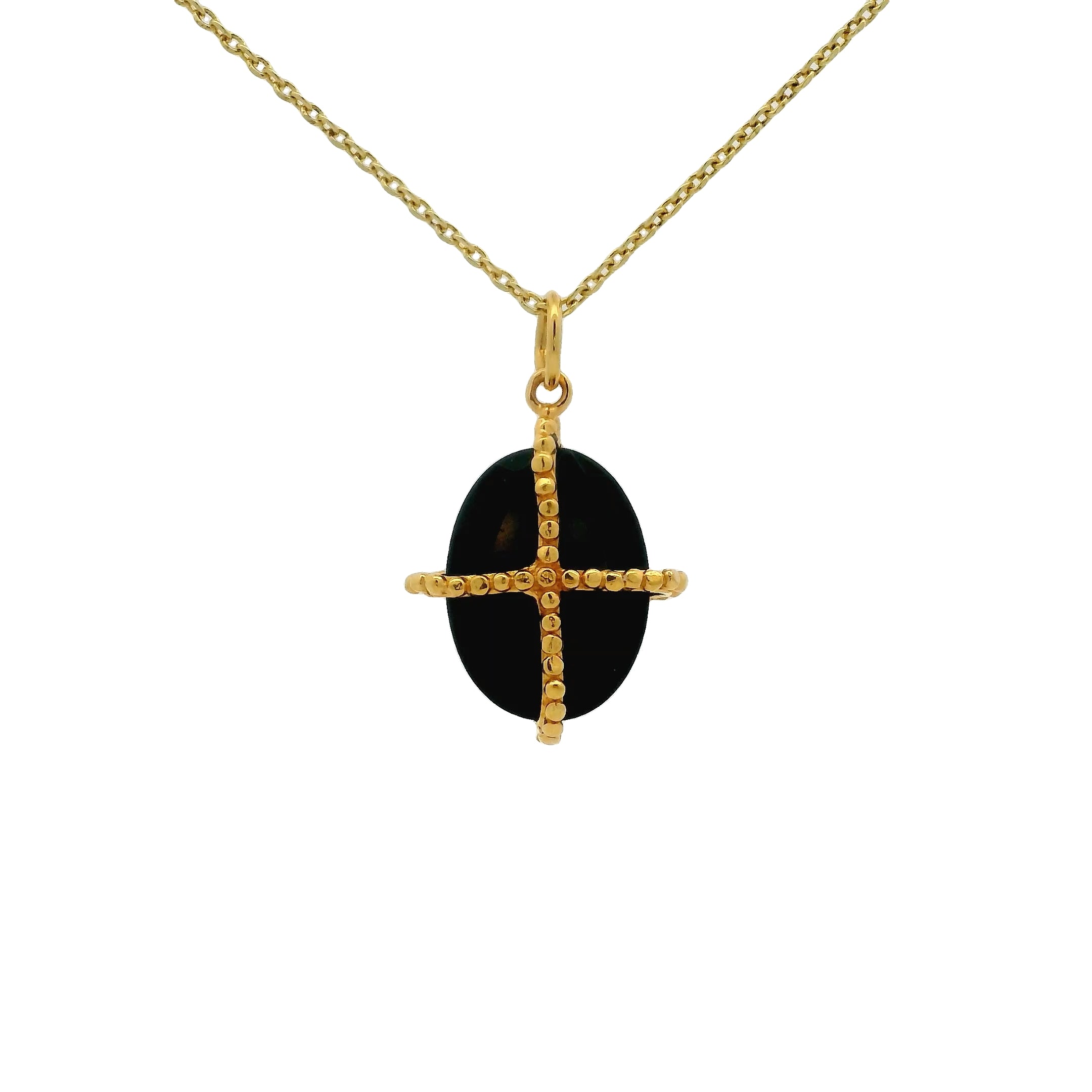 Gold necklace stone cage balls