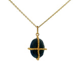Collier doré lapis lazulis dans une cage dorée 42 cm