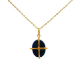 Gold necklace with gold cage stone pendant