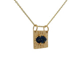 Collier doré plaque carrée oeil lapis lazulis 42 cm
