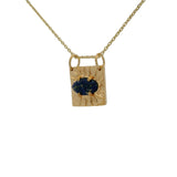 Collier doré plaque carrée oeil lapis lazulis 42 cm