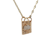 Collier doré plaque avec oeil en pierre de lune 50 cm