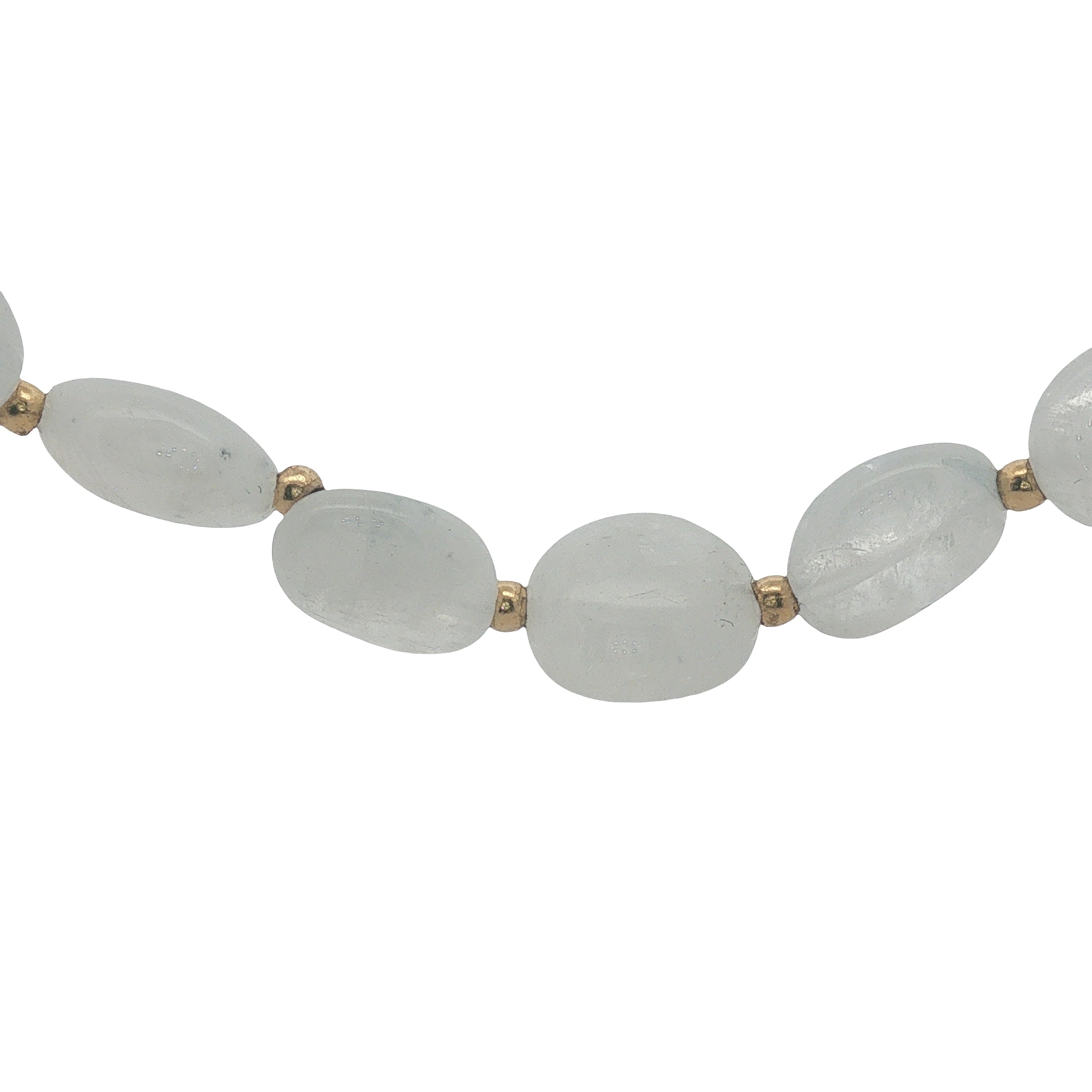 Collier doré pierre de lune ovale et perles dorées 42 cm
