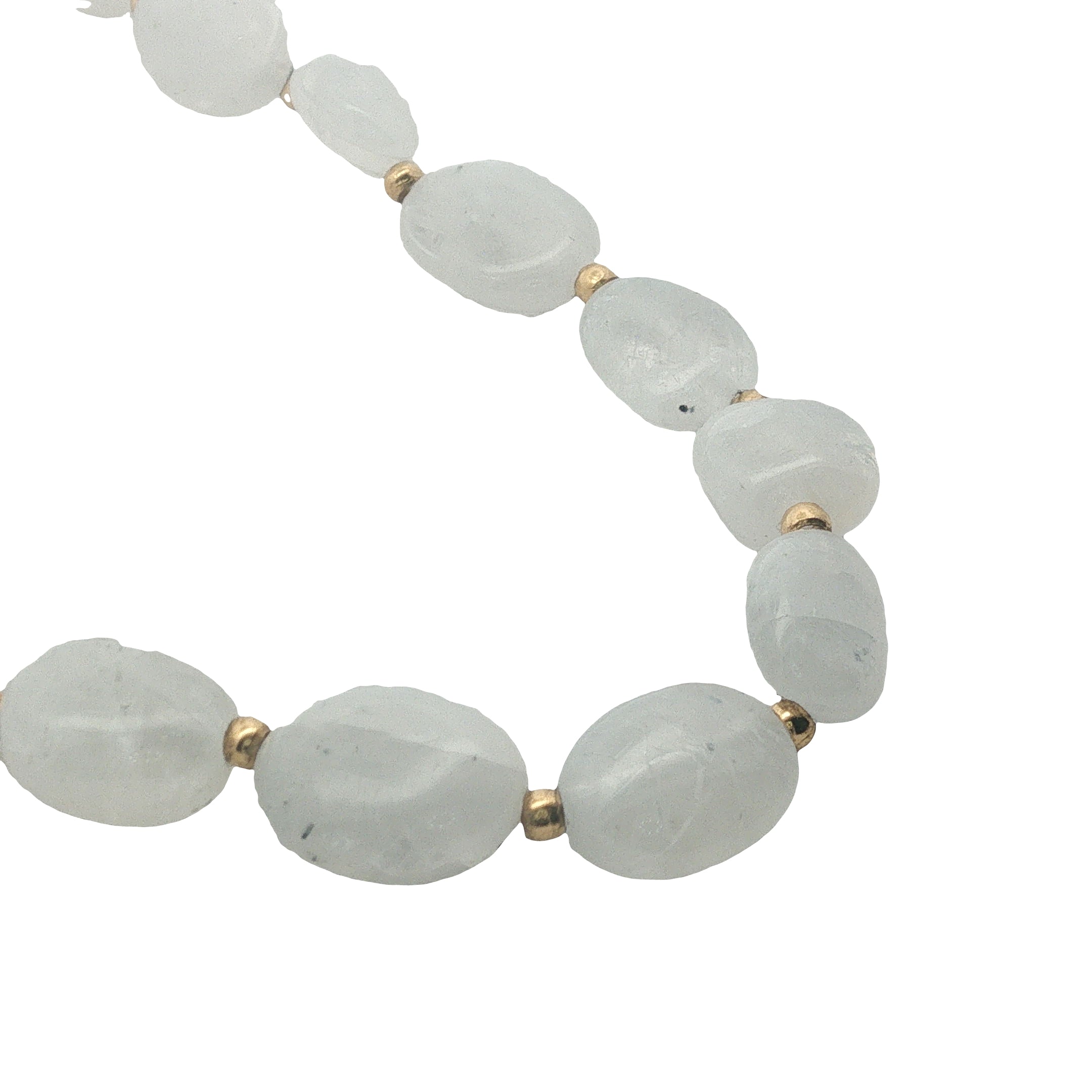 Collier doré pierre de lune ovale et perles dorées 42 cm