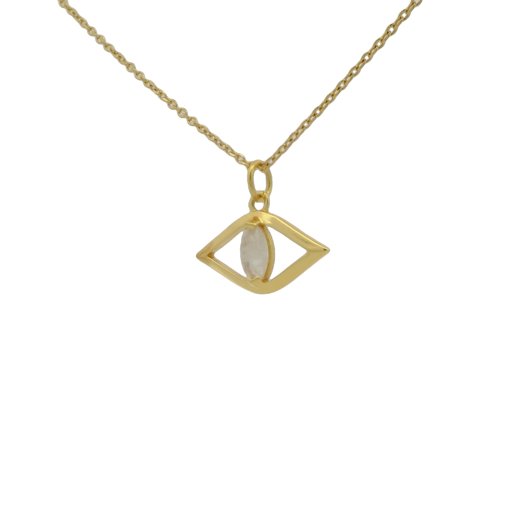 Gold necklace with eye and stone pendant