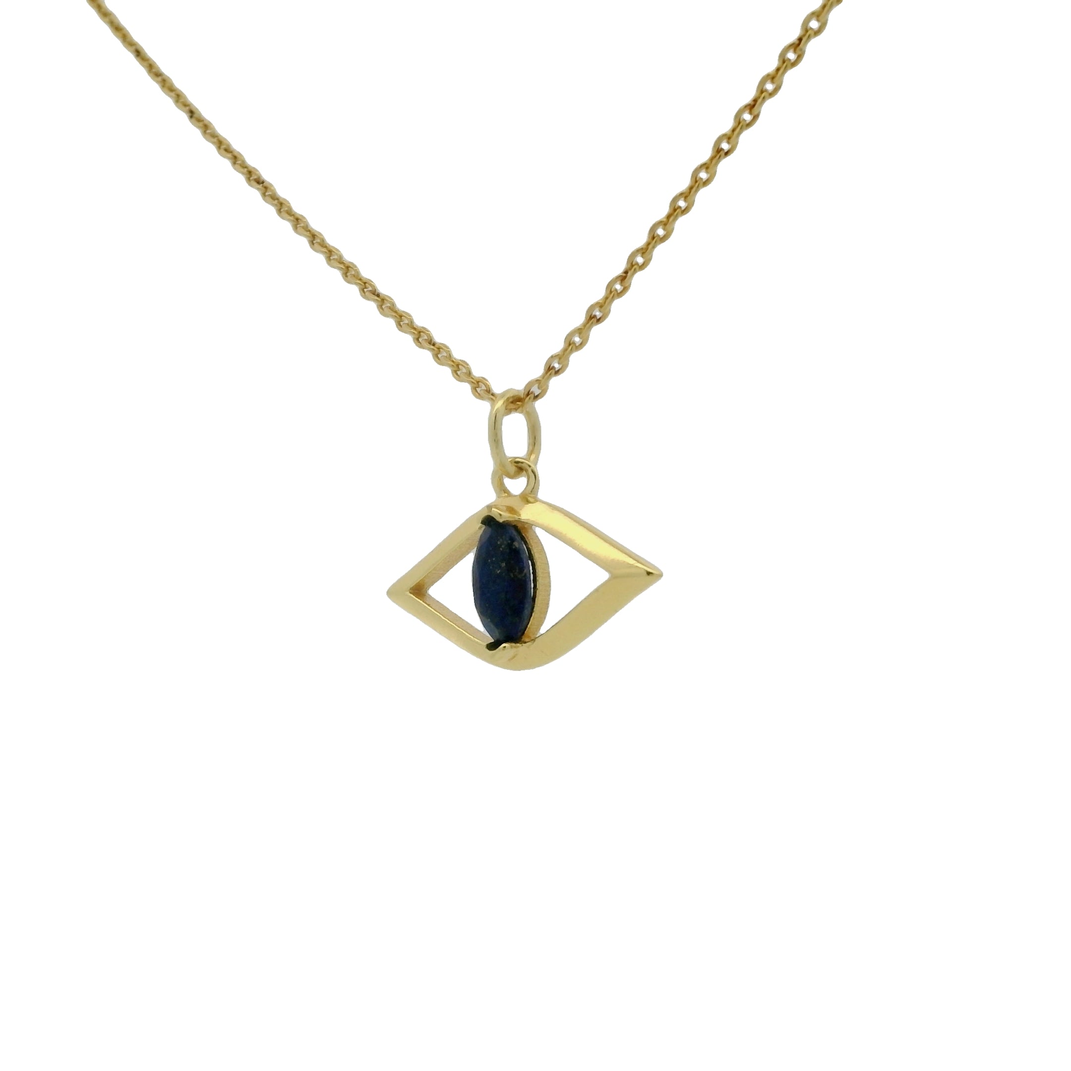 Collier doré oeil ajouré et lapis lazulis 42 cm