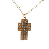 Collier doré croix pierre de lune et labradorite 50 cm