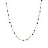 Collier doré rosary en onyx verte, onyx noire et labradorite