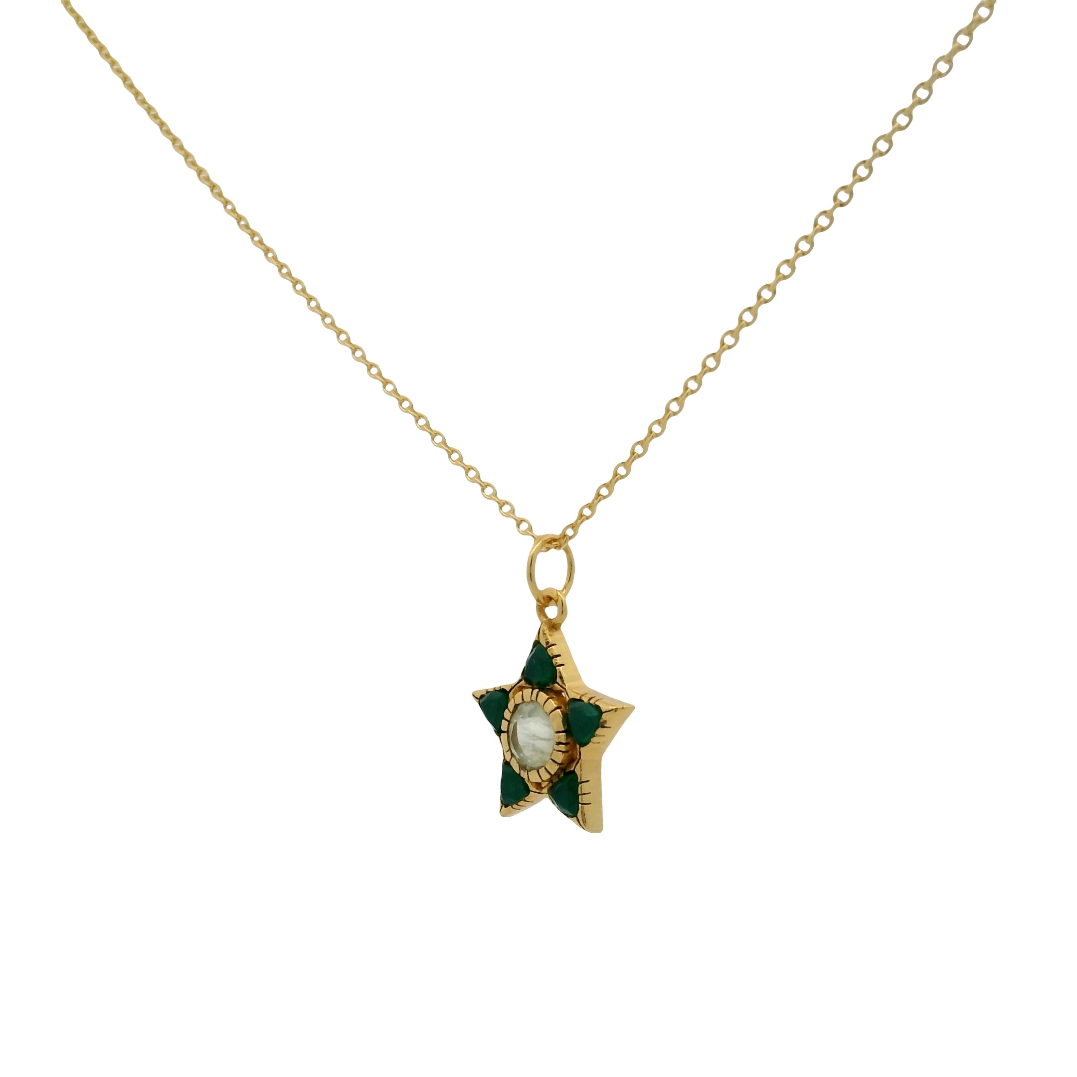 Collier doré étoile en onyx verte et prehnite